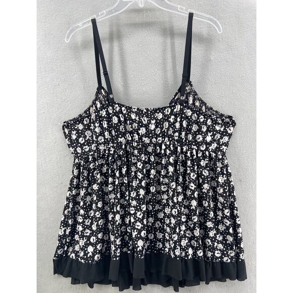 Cacique Gown Lingerie Women’s Sz 26/28 Plus Black White Floral Bow Faux Wrap - Picture 9 of 12